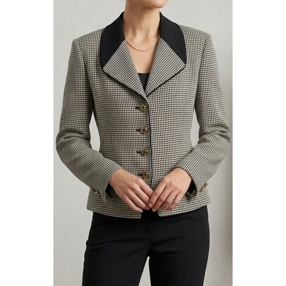 St. John Collection Jackets & Blazers - St. John Collection Blazer Houndstooth Knit Black&White Gold Hardware 8 Vintage